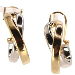 14kt Two Tone Yellow White Gold Crossover X French Clip Hoop Earrings 21mm